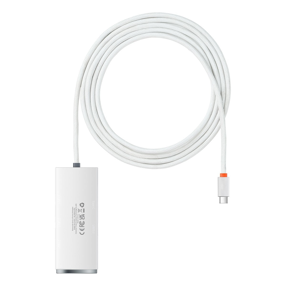 Hub USB-C Baseus Lite, 4 x USB-A 3.2, 2m, Bianco
