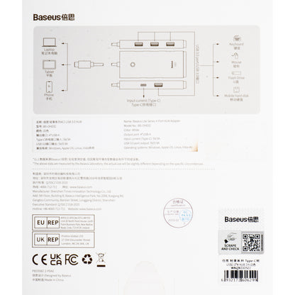 Hub USB-C Baseus Lite, 4 x USB-A 3.2, 2m, Bianco