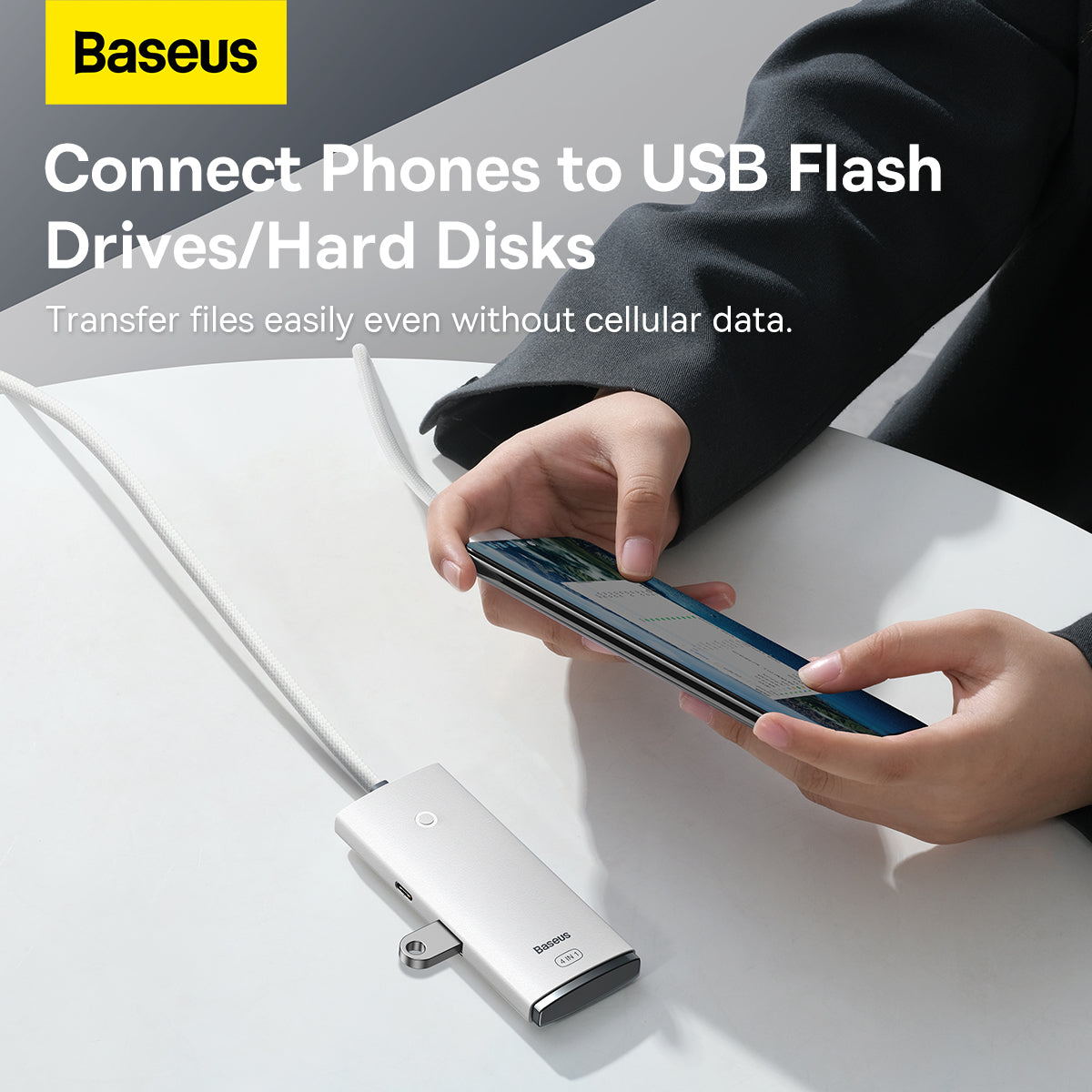 Hub USB-C Baseus Lite, 4 x USB-A 3.2, 2m, Bianco