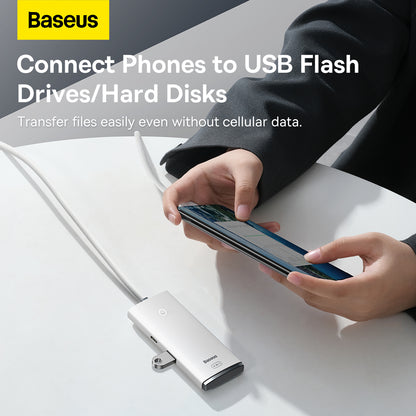 Hub USB-C Baseus Lite, 4 x USB-A 3.2, 2m, Bianco