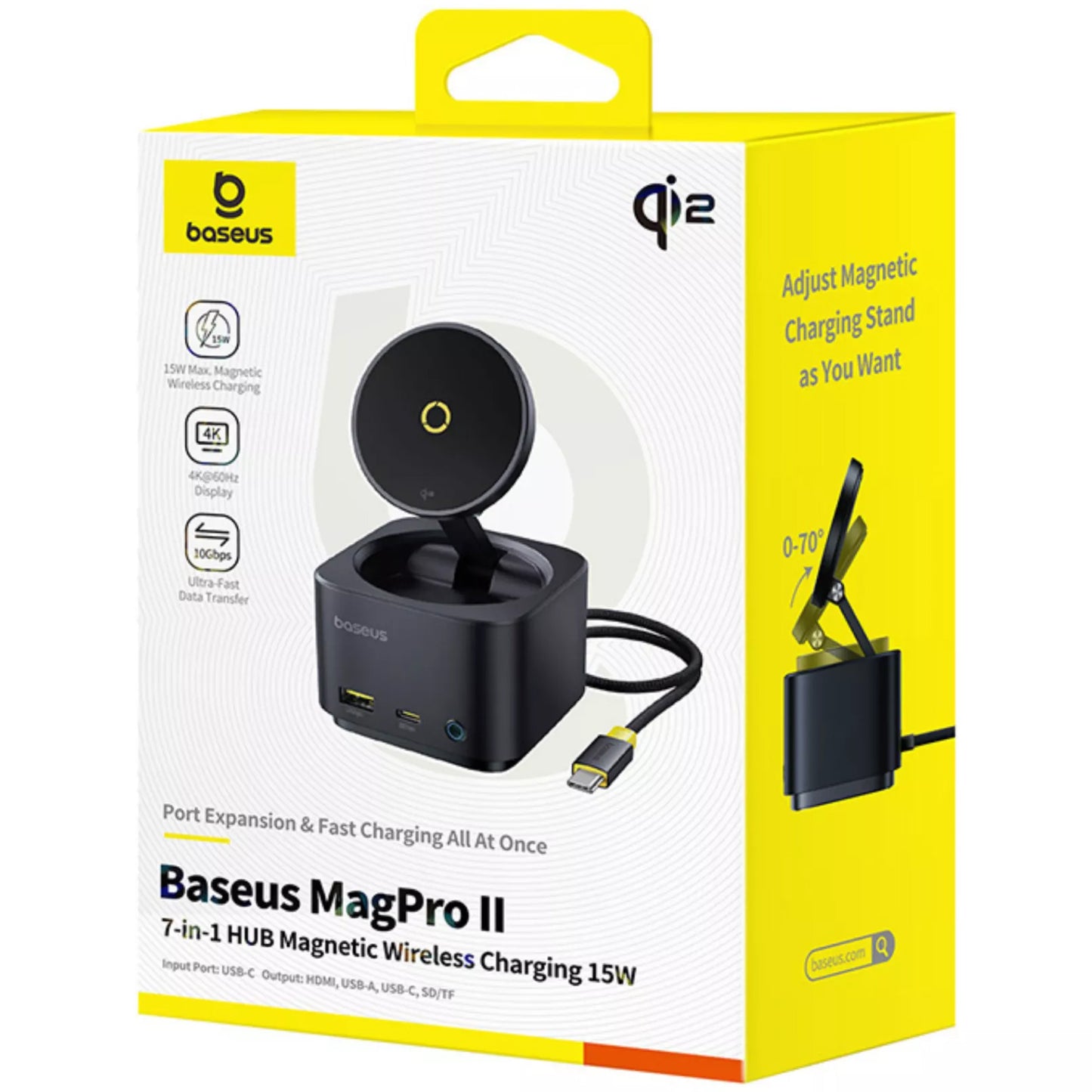 Hub USB-C Baseus MagPro II 7in1, 1 x USB-A - 2 x USB-C - 1 x HDMI - 1 x QI - 1 x SD - 1 x microSD, Nero B00072900121-00