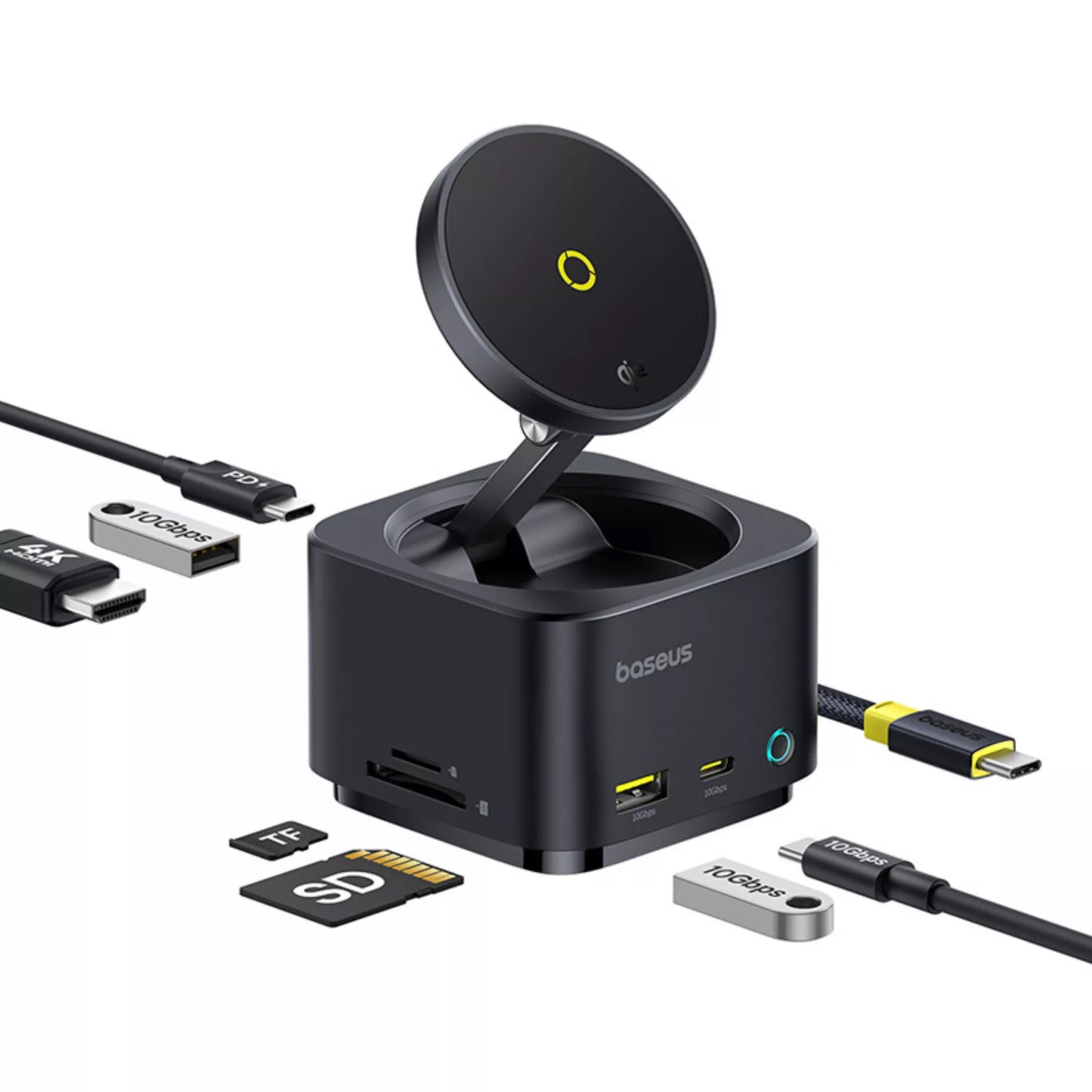 Hub USB-C Baseus MagPro II 7in1, 1 x USB-A - 2 x USB-C - 1 x HDMI - 1 x QI - 1 x SD - 1 x microSD, Nero B00072900121-00