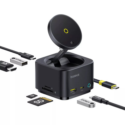 Hub USB-C Baseus MagPro II 7in1, 1 x USB-A - 2 x USB-C - 1 x HDMI - 1 x QI - 1 x SD - 1 x microSD, Nero B00072900121-00