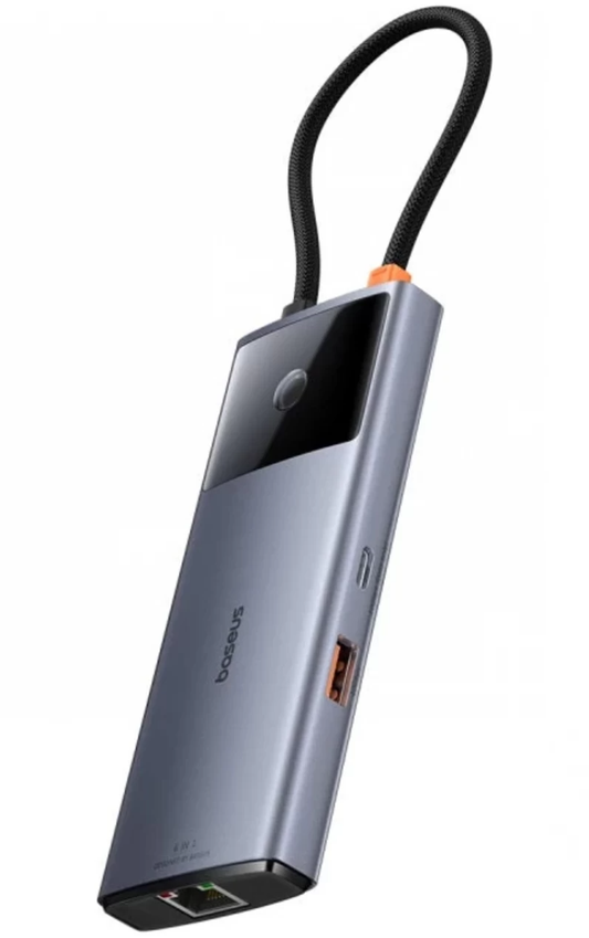 Hub USB-C Baseus Metal Gleam II, 2 x USB-A - 2 x USB-C - 1 x HDMI - 1 x RJ45, Grigio B00061802813-00