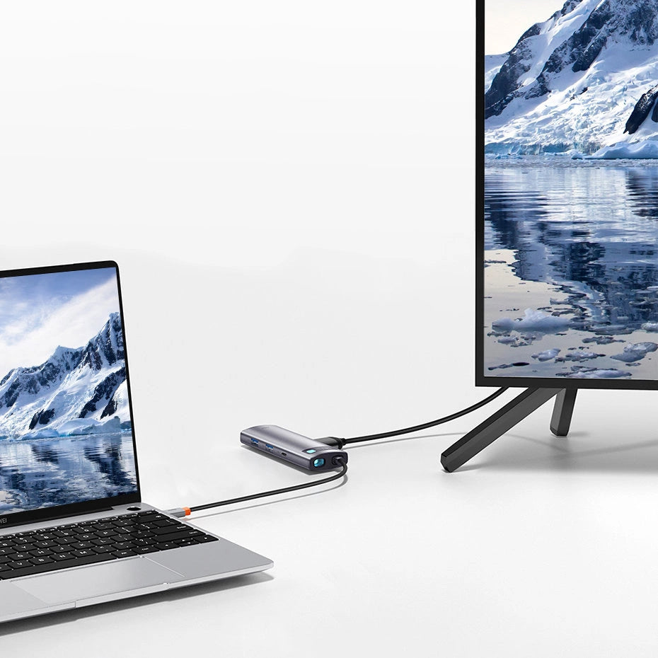 Hub USB-C Baseus Metal Gleam, 2 x USB-A 3.0 - 2 x USB-C - 1 x HDMI - 1 x SD - 1 x microSD, Grigio WKWG020113