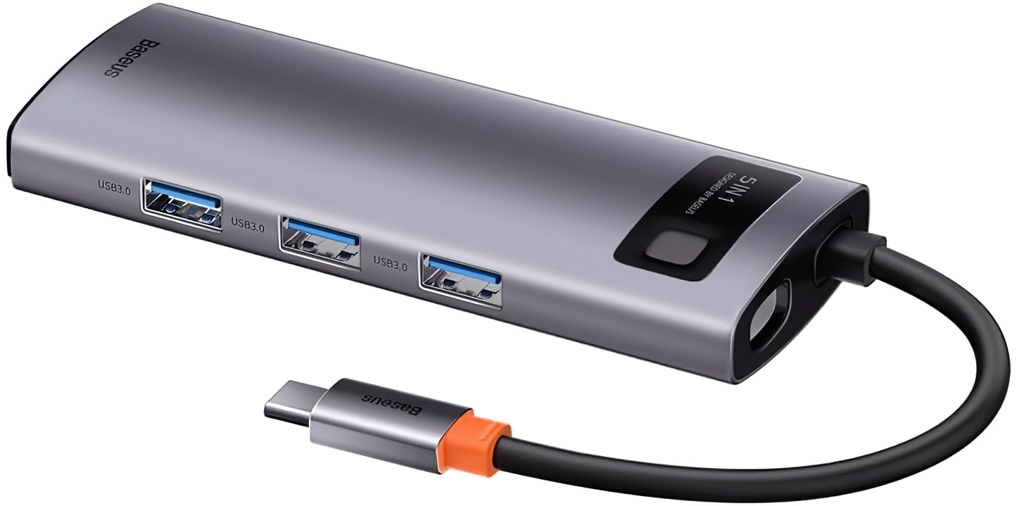 Hub USB-C Baseus Metal Gleam, 3 x USB-A - 1 x USB-C - 1 x HDMI, grigio WKWG020013 