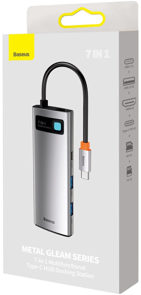 Hub USB-C Baseus Metal Gleam, 2 x USB-A 3.0 - 2 x USB-C - 1 x HDMI - 1 x SD - 1 x microSD, Grigio WKWG020113