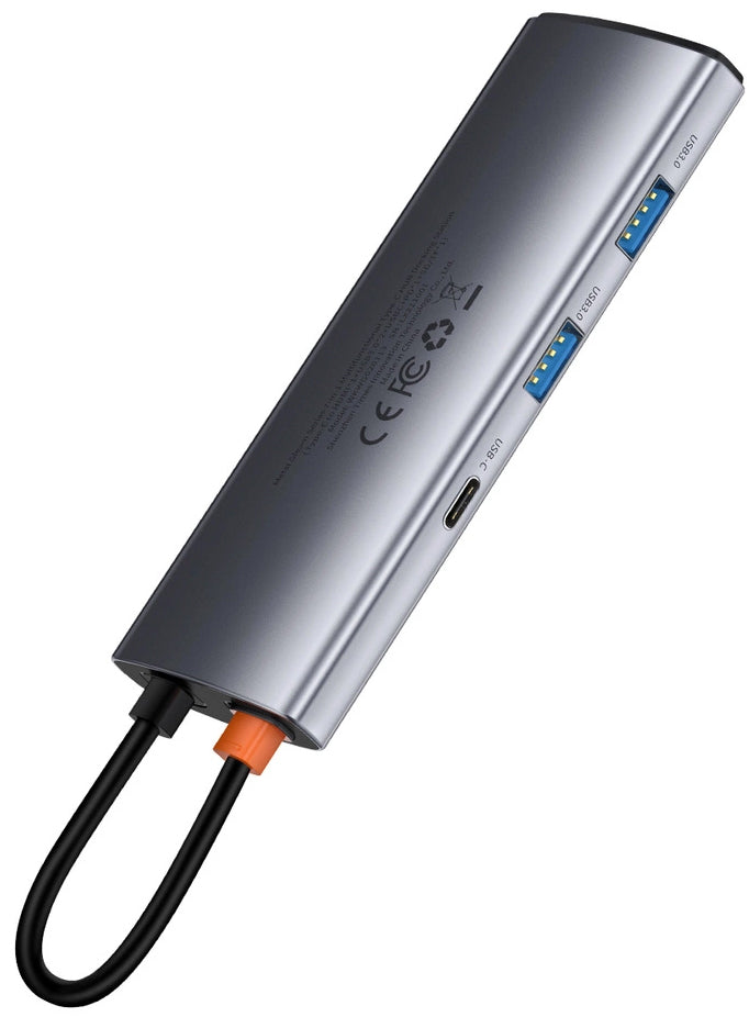 Hub USB-C Baseus Metal Gleam, 2 x USB-A 3.0 - 2 x USB-C - 1 x HDMI - 1 x SD - 1 x microSD, Grigio WKWG020113