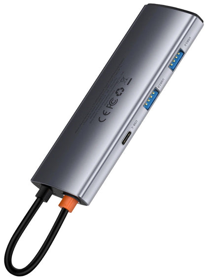 Hub USB-C Baseus Metal Gleam, 2 x USB-A 3.0 - 2 x USB-C - 1 x HDMI - 1 x SD - 1 x microSD, Grigio WKWG020113