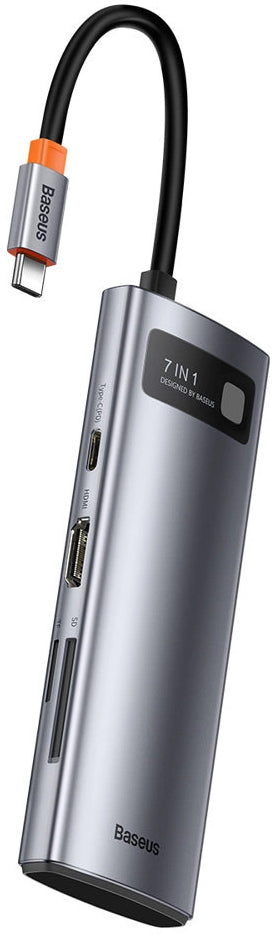 Hub USB-C Baseus Metal Gleam, 2 x USB-A 3.0 - 2 x USB-C - 1 x HDMI - 1 x SD - 1 x microSD, Grigio WKWG020113