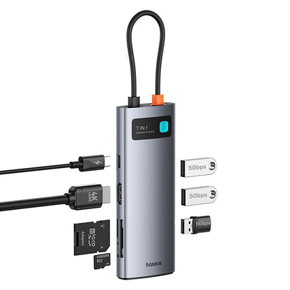 Hub USB-C Baseus Metal Gleam, 3 x USB-A 3.0 - 1 x USB-C - 1 x HDMI - 1 x SD - 1 x microSD, Grigio B00030708811-01