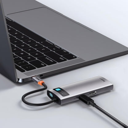 Hub USB-C Baseus Metal Gleam, 3 x USB-A - 1 x USB-C - 1 x HDMI, grigio WKWG020013 