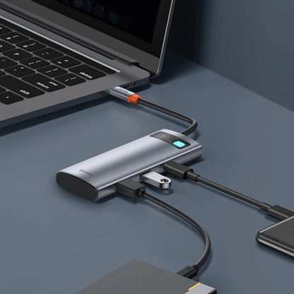 Hub USB-C Baseus Metal Gleam, 2 x USB-A 3.0 - 2 x USB-C - 1 x HDMI - 1 x SD - 1 x microSD, Grigio WKWG020113