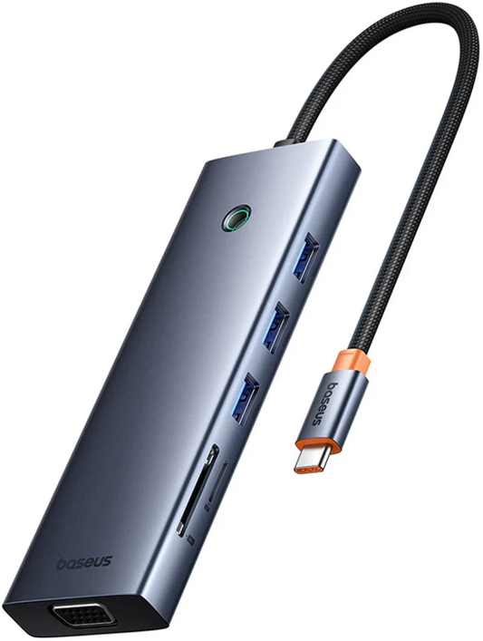 Hub USB-C Baseus UltraJoy, 3 x USB-A 3.0 - 1 x USB-C - 1 x HDMI - 1 x VGA - 1 x Jack 3.5mm - 1 x RJ45 - 1 x SD - 1 x microSD, Grigio B0005280C811-00