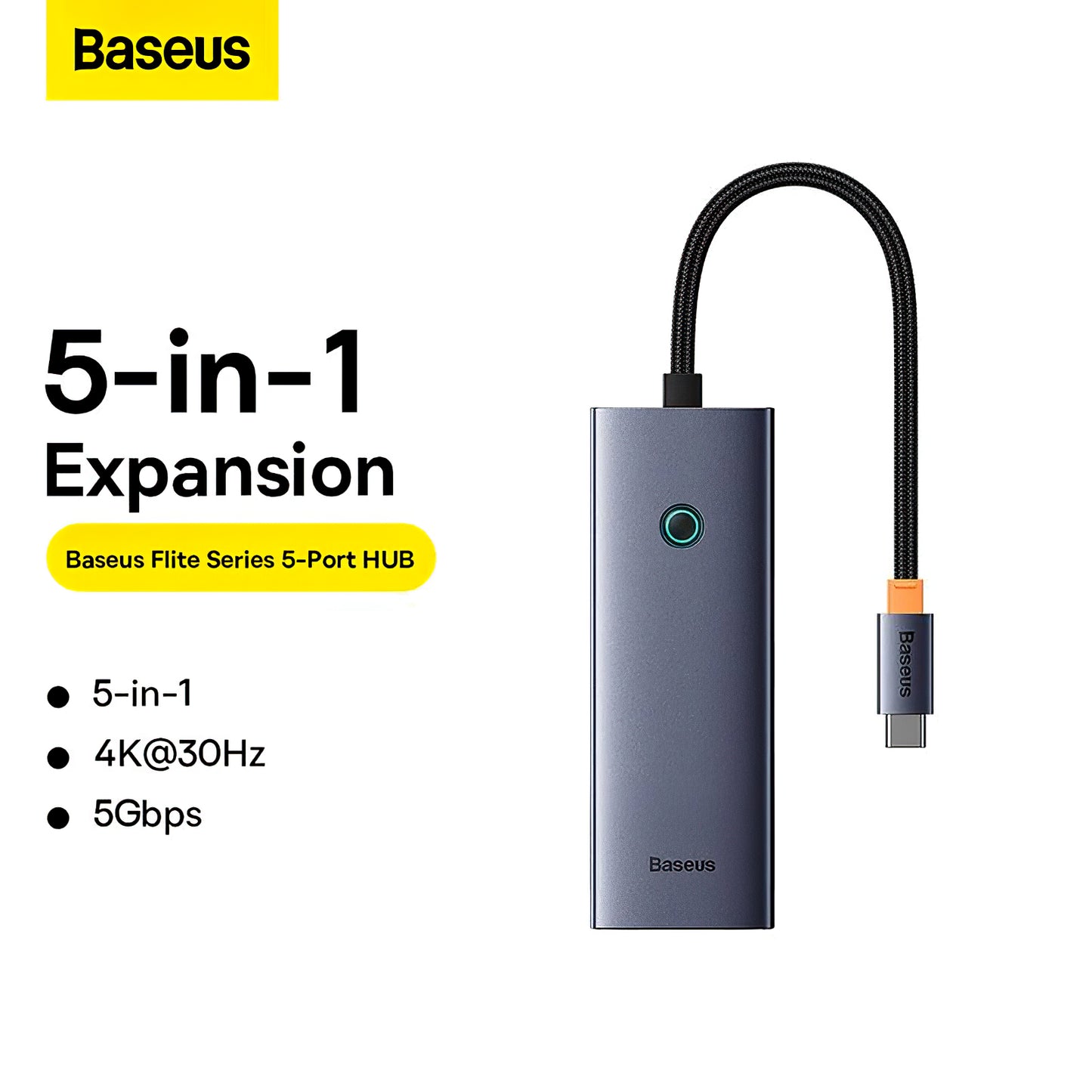 Hub USB-C Baseus UltraJoy, 4 x USB-A 3.0 - 1 x HDMI, grigio B00052809813-00 