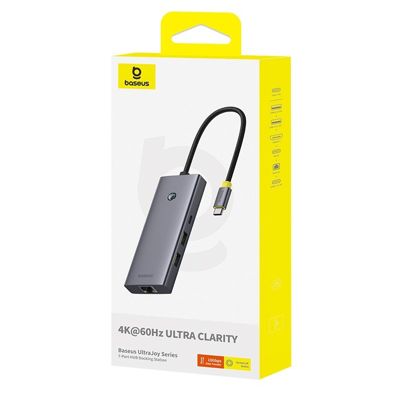 Hub USB-C Baseus UltraJoy, 3 x USB-A 3.0 - 1 x USB-C - 1 x HDMI - 1 x SD - 1 x microSD, Grigio B00052803811-03