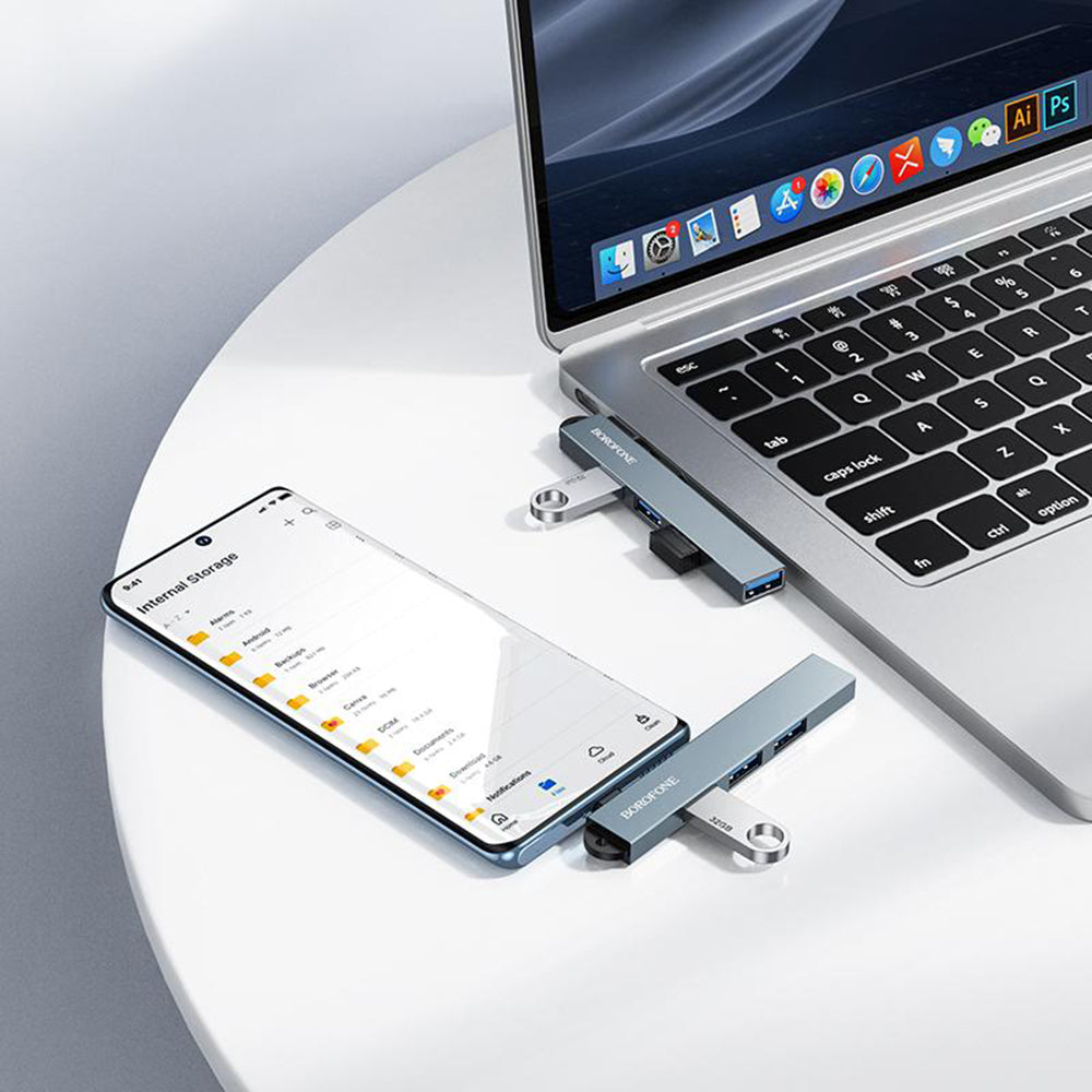 Hub USB-C Borofone FH1A, 4in1, Grigio