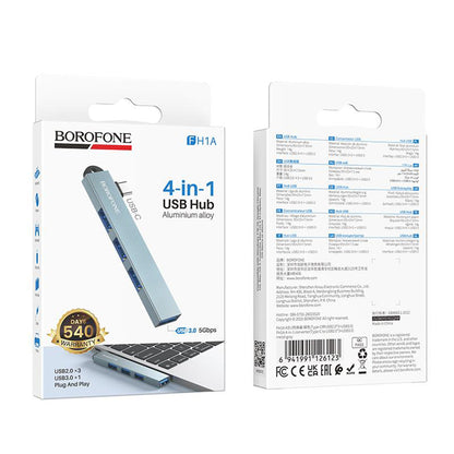 Hub USB-C Borofone FH1A, 4in1, Grigio