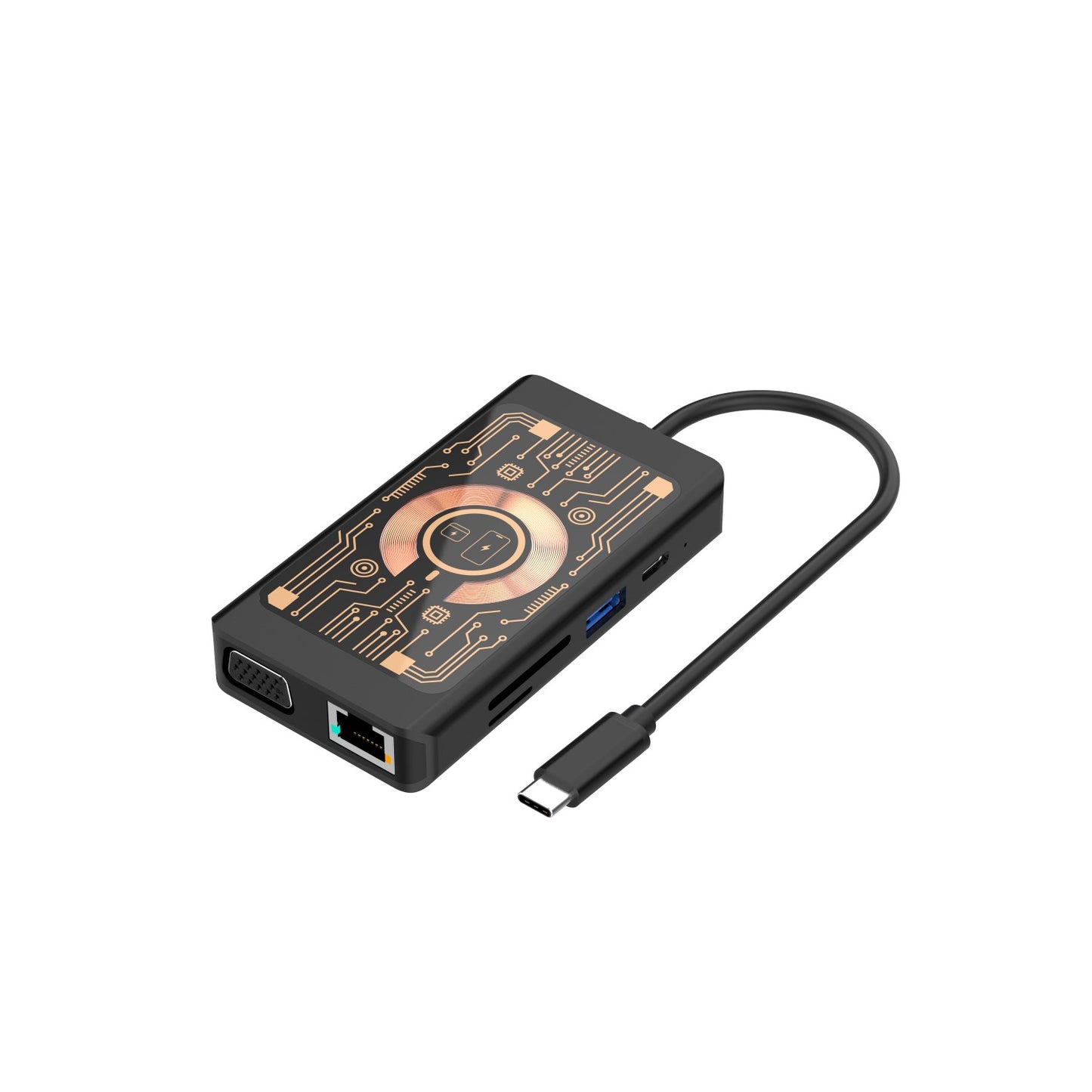 Hub USB-C con Ricarica Wireless QI Qualo QTPB5-HUB-18, 9in1, Grigio