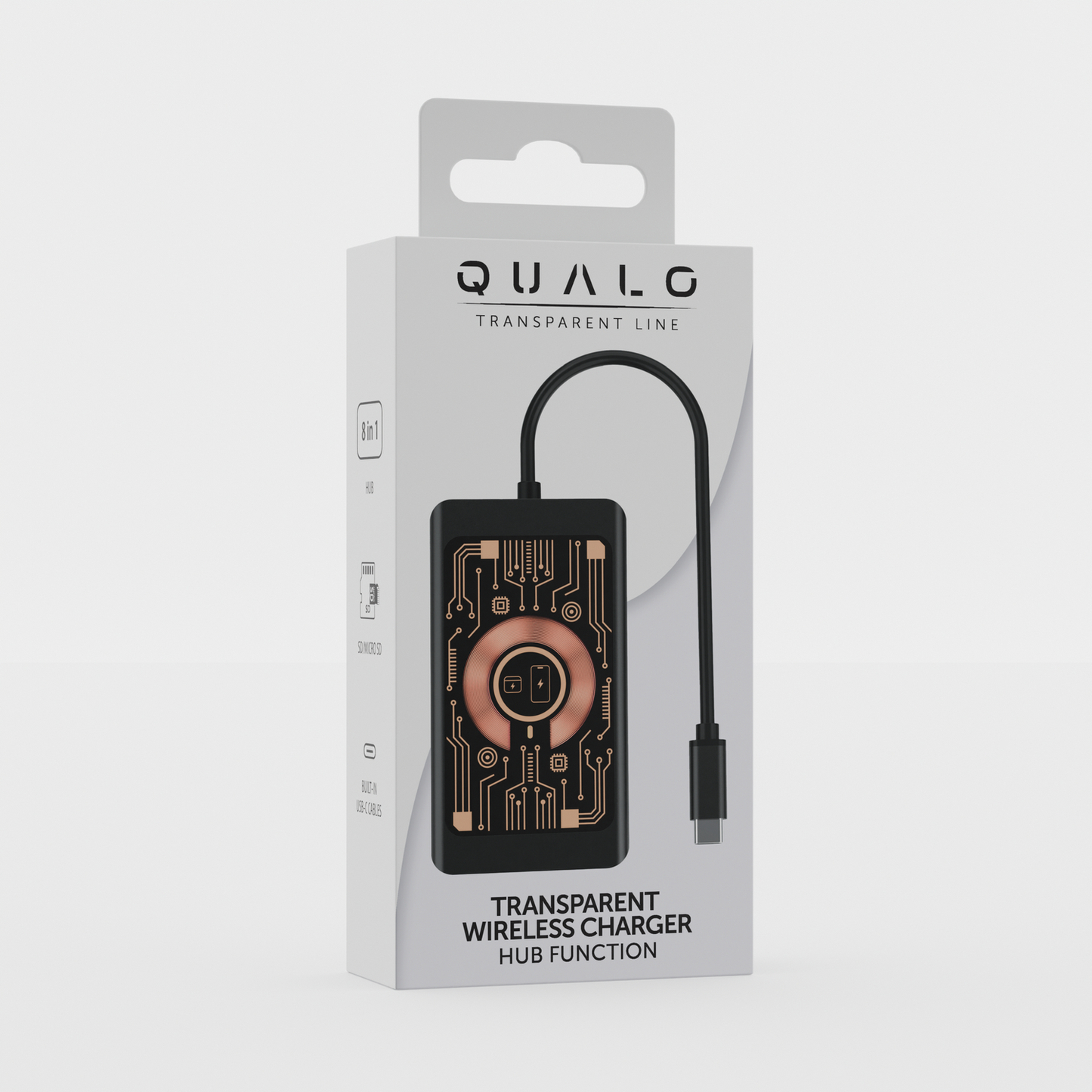 Hub USB-C con Ricarica Wireless QI Qualo QTPB5-HUB-18, 9in1, Grigio