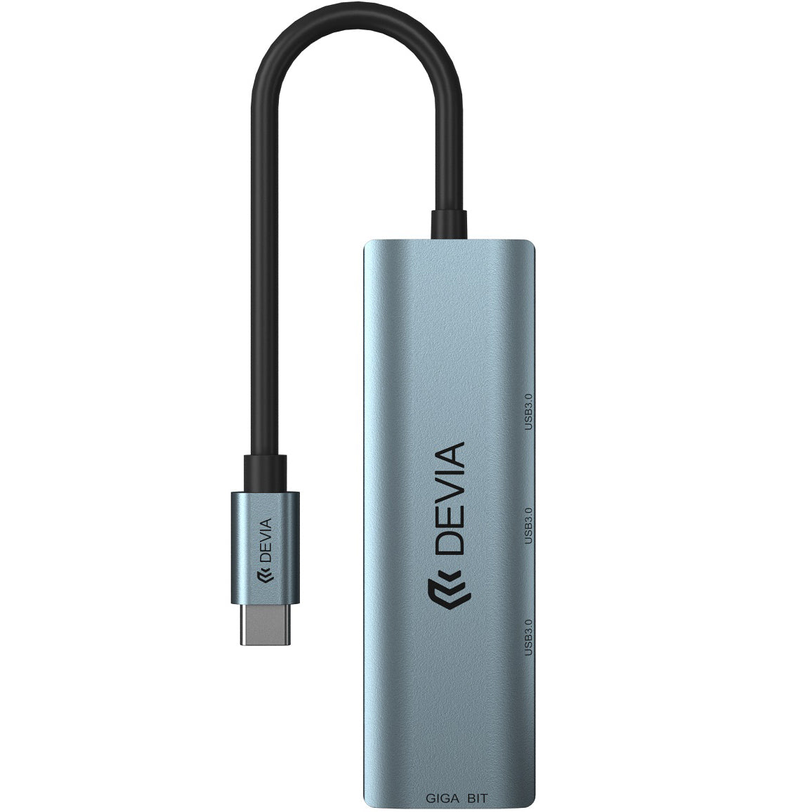 Hub USB-C DEVIA EC621, 3 x USB-A 3.0 - 1 x RJ45, Grigio