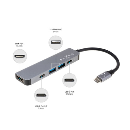 Hub USB-C Fixed, 4in1, Grigio