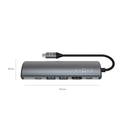 Hub USB-C Fixed Pro, 6in1, Grigio