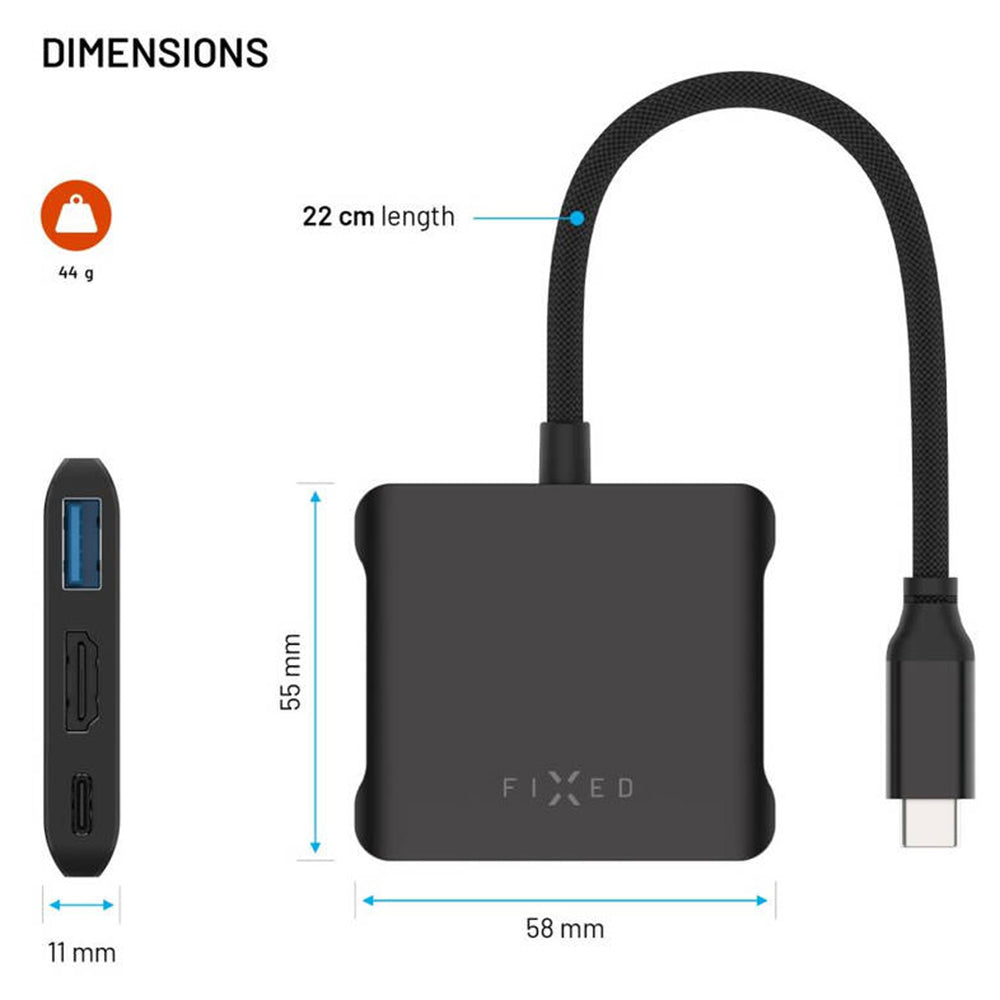 Hub USB-C Fixed Quadri, 5in1, Nero