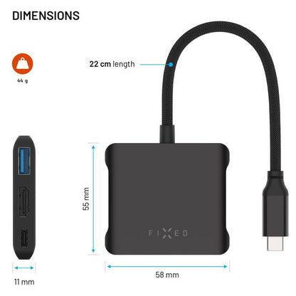 Hub USB-C Fixed Quadri, 5in1, Nero