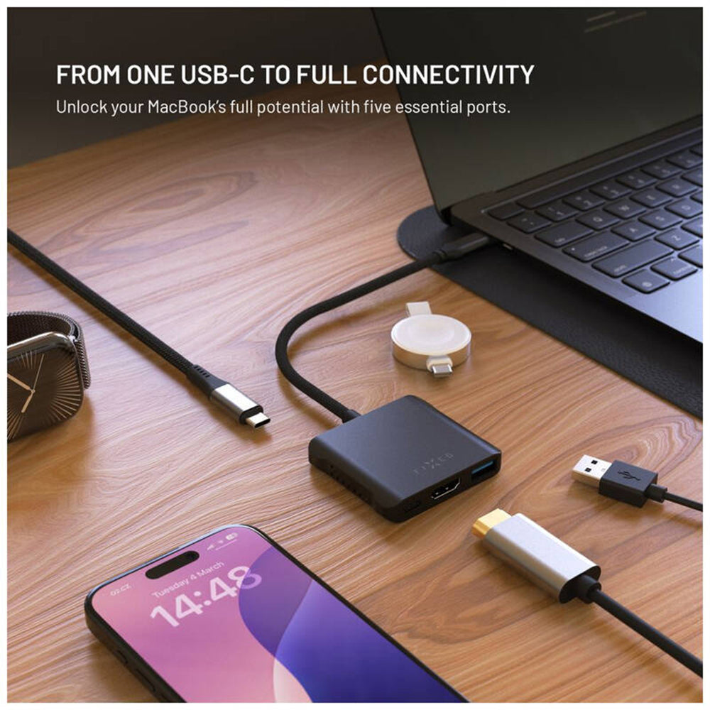 Hub USB-C Fixed Quadri, 5in1, Nero