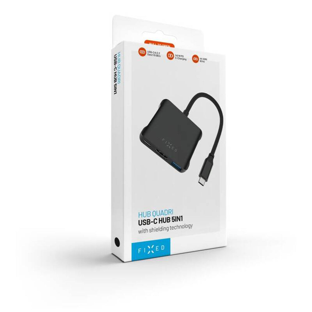 Hub USB-C Fixed Quadri, 5in1, Nero