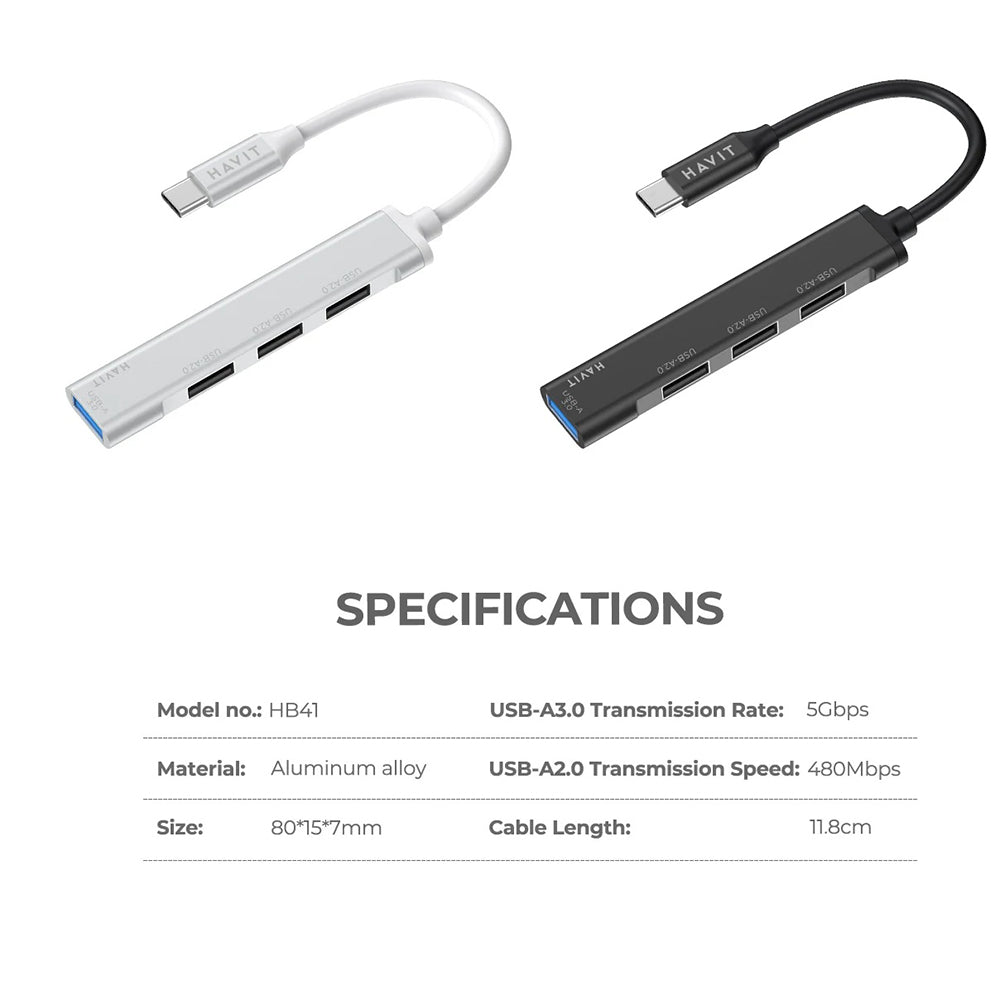 Hub USB-C HAVIT HB41, 4in1, Argento