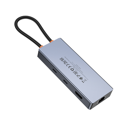 Hub USB-C HOCO HB52, 2 x USB-A 3.0 - 2 x USB-C - 1 x HDMI - 1 x RJ45 - 1 x SD - 1 x microSD, Grigio