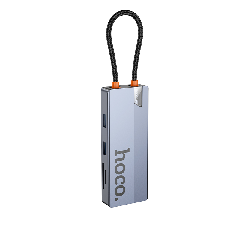 Hub USB-C HOCO HB52, 2 x USB-A 3.0 - 2 x USB-C - 1 x HDMI - 1 x RJ45 - 1 x SD - 1 x microSD, Grigio