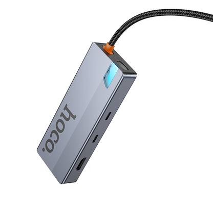 Hub USB-C HOCO HB52, 2 x USB-A 3.0 - 2 x USB-C - 1 x HDMI - 1 x RJ45 - 1 x SD - 1 x microSD, Grigio