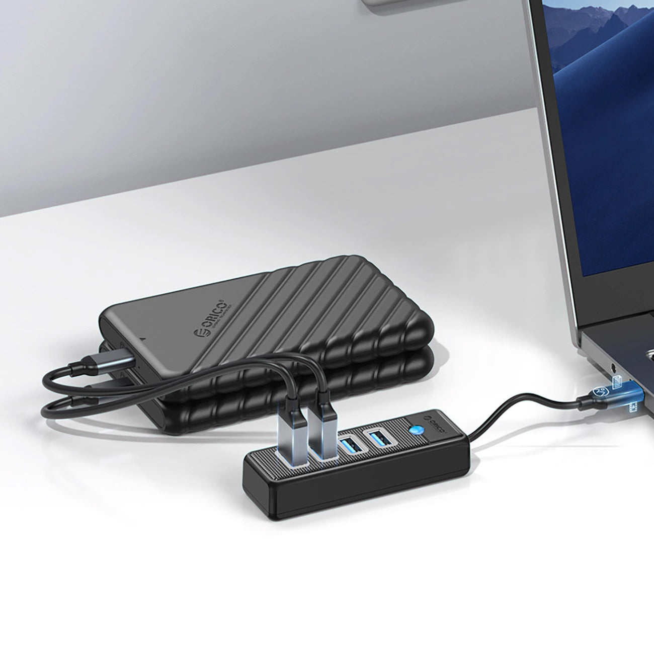 Hub USB-C Orico PW4U-C3, 4 x USB-A 3.0, Nero