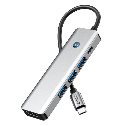 Hub USB-C Tech-Protect HB01, 1 x USB-A 3.0 - 2 x USB-A - 1 x USB-C - 1 x HDMI, Grigio
