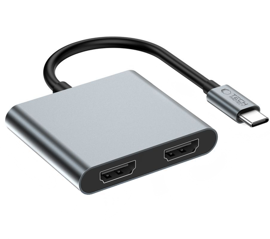 Hub USB-C Tech-Protect HB08, 1 x USB-A - 1 x USB-C - 2 x HDMI, Grigio
