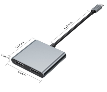 Hub USB-C Tech-Protect HB08, 1 x USB-A - 1 x USB-C - 2 x HDMI, Grigio