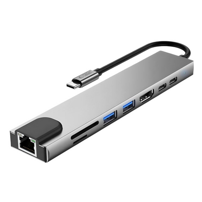 Tech-Protect HB09 USB-C Hub, 2 x USB-A 3.0 - 2 x USB-C - 1 x HDMI - 1 x RJ45 - 1 x SD - 1 x microSD, Gray