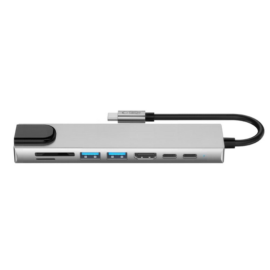 Hub USB-C Tech-Protect HB09, 2 x USB-A 3.0 - 2 x USB-C - 1 x HDMI - 1 x RJ45 - 1 x SD - 1 x microSD, Grigio