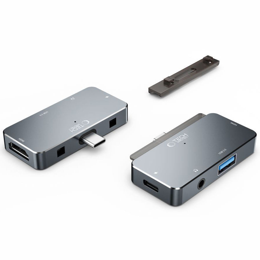 Hub USB-C Tech-Protect V6, 1 x USB-A - 1 x USB-C - 1 x HDMI - 1 x jack da 3,5 mm, grigio 