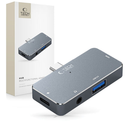 Hub USB-C Tech-Protect V6, 1 x USB-A - 1 x USB-C - 1 x HDMI - 1 x jack da 3,5 mm, grigio 