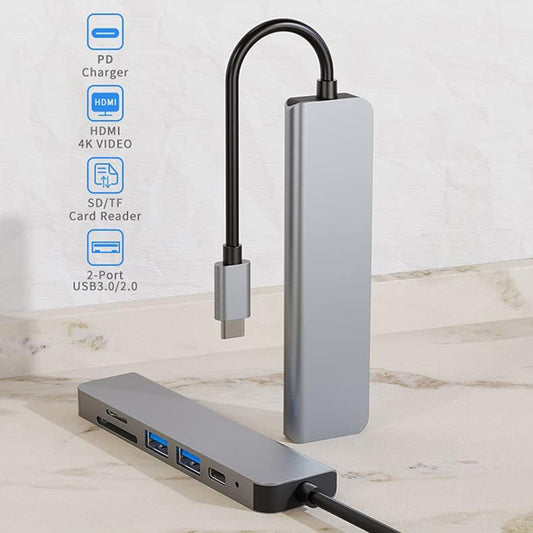 Hub USB-C Techsuit H5 TurboChargeX, 6in1, Grigio
