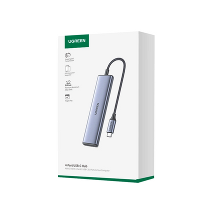 Hub USB-C UGREEN CM473, 2 x USB-A 3.0 - 2 x USB-C, 0,20 cm, Grigio