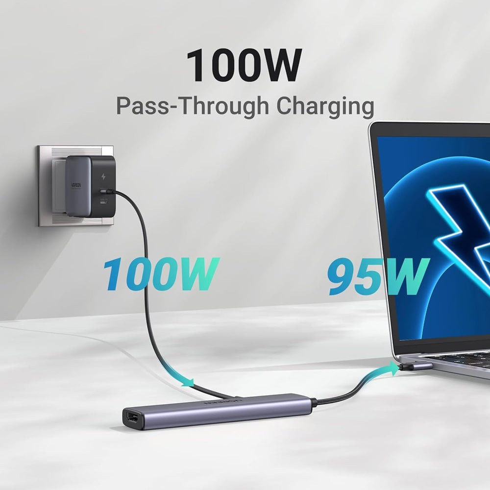 Hub USB-C UGREEN CM478, 1 x USB-A 3.0 - 2 x USB-A - 1 x USB-C - 1 x HDMI, Grigio Ricondizionato