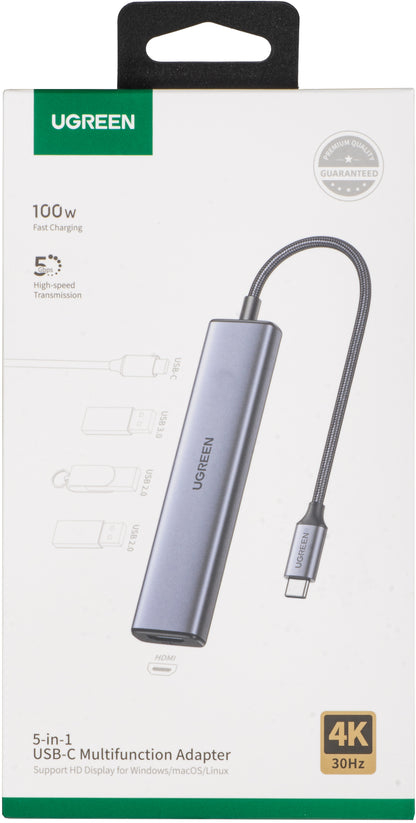 Hub USB-C UGREEN CM478, 1 x USB-A 3.0 - 2 x USB-A - 1 x USB-C - 1 x HDMI, Grigio