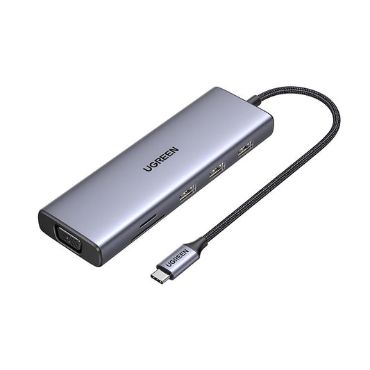 Hub USB-C UGREEN CM498 (15600), 3 x USB-A 3.0 - 1 x USB-C - 1 x HDMI - 1 x VGA - 1 x RJ45 - 1 x SD - 1 x microSD, Grigio