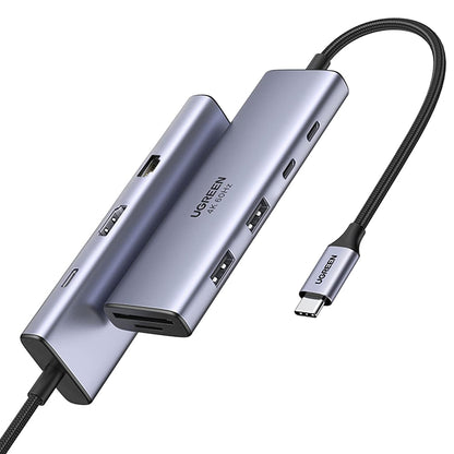 Hub USB-C UGREEN CM498 (15375), 2 x USB-A - 3 x USB-C - 1 x HDMI - 1 x RJ45 - 1 x SD - 1 x microSD, Grigio