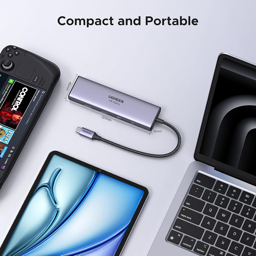 Hub USB-C UGREEN CM498 (15375), 2 x USB-A - 3 x USB-C - 1 x HDMI - 1 x RJ45 - 1 x SD - 1 x microSD, Grigio